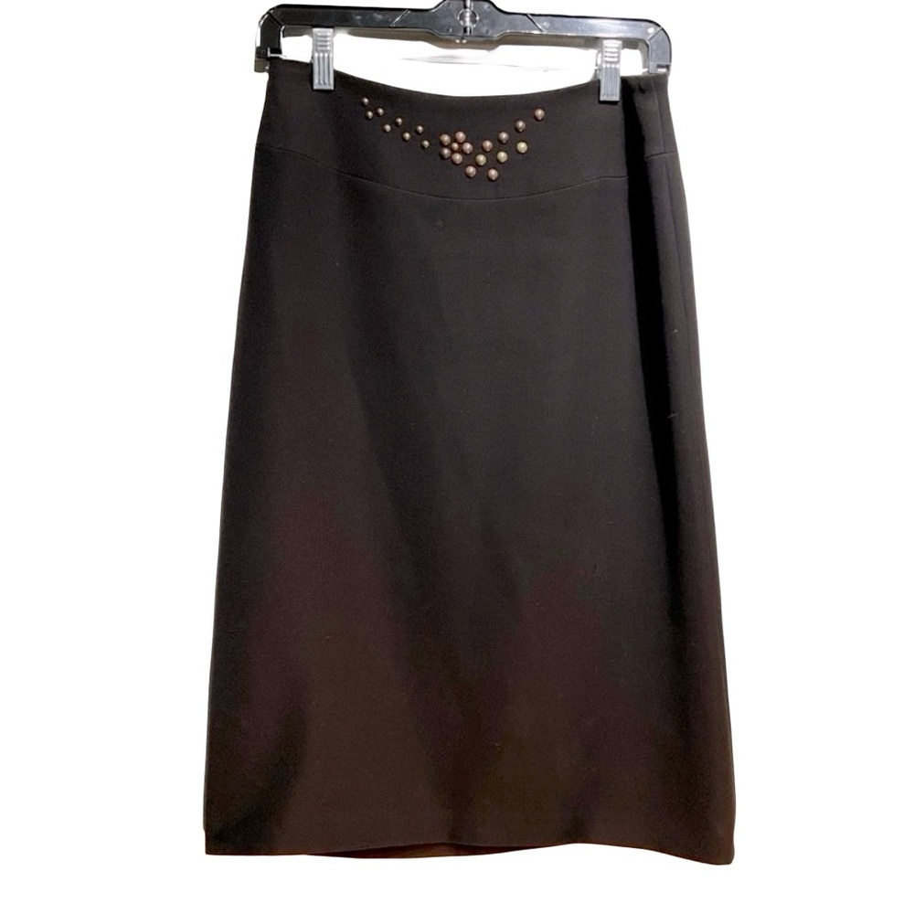 Surabaya Made in France Size S. Midi Elegant Black Skirt with Studded Detail